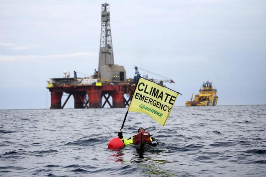 Greenpeace demanding that Big oil accelerate the enegry Transition from the North Sea