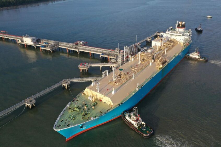 An LNG tanker at Tangguh LNG, where Saipem handed over a third train to BP in August 2023