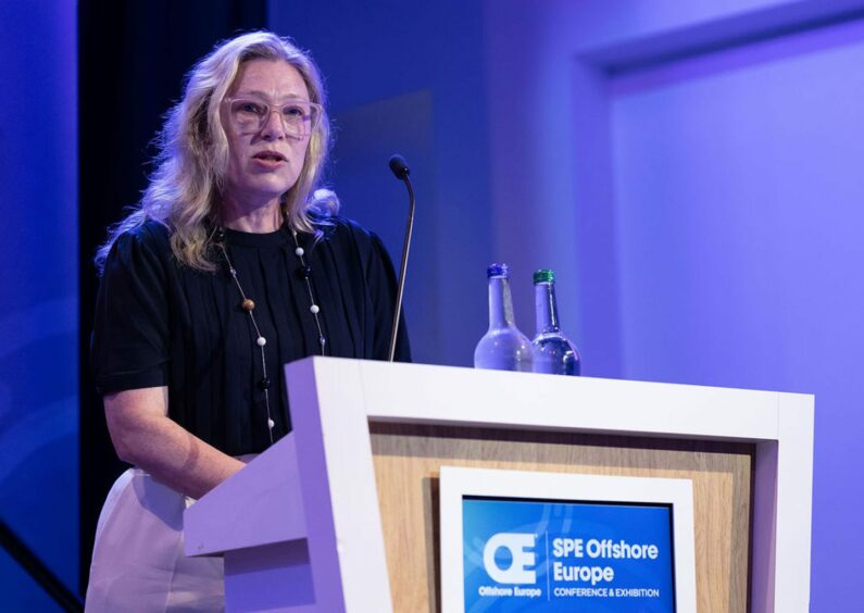 Scottish Energy Minister Gillian Martin addresses the Offshore Europe conference in 2023.