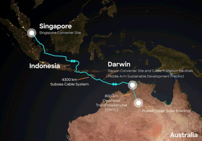 The SunCable link will run from Darwin to Singapore