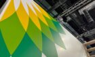 BP logo on a banner at Offshore Europe 2023. P&J Live.