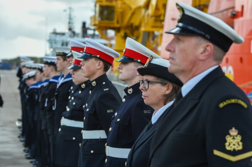 Grampian district sea cadets at the official opening of the Port of Aberdeen South Harbour expansion. Friday, September 2nd, 2023, Image: Kenny Elrick/DC Thomson