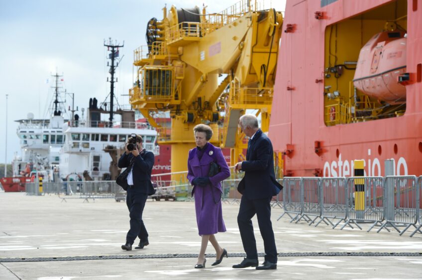 Princess Anne and Port of Aberdeen CEO Bob Sanguinetti at the official opening of the Aberdeen South Harbour expansion. Friday, September 2nd, 2023, Image: Kenny Elrick/DC Thomson
