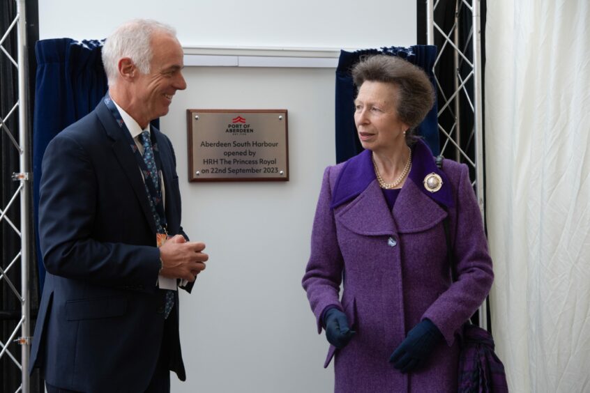 Princess Anne with Port of Aberdeen CEO Bob Sanguinetti. Friday, September 2nd, 2023, Image: Kenny Elrick/DC Thomson