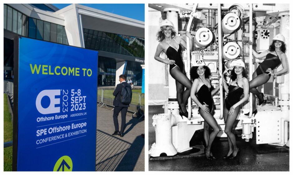 Offshore Europe 2023 entrance next to 'Profile Model Agency' at the 1985 show.