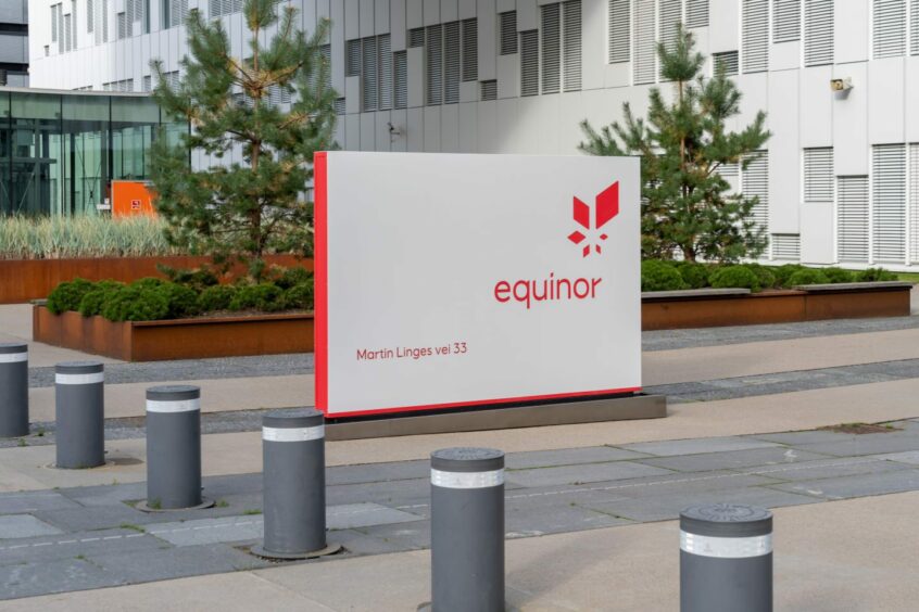 The Equinor sign at its headquarters in Fornebu near Oslo, Norway.
