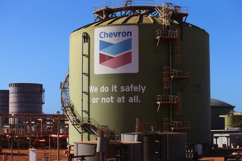 A fire water tank at the Gorgon liquefied natural gas (LNG) and carbon capture and storage (CCS) facility, operated by Chevron Corp., on Barrow Island,