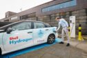 Hydrogen car and charging point at Shell Technology Centre Amsterdam (STCA).