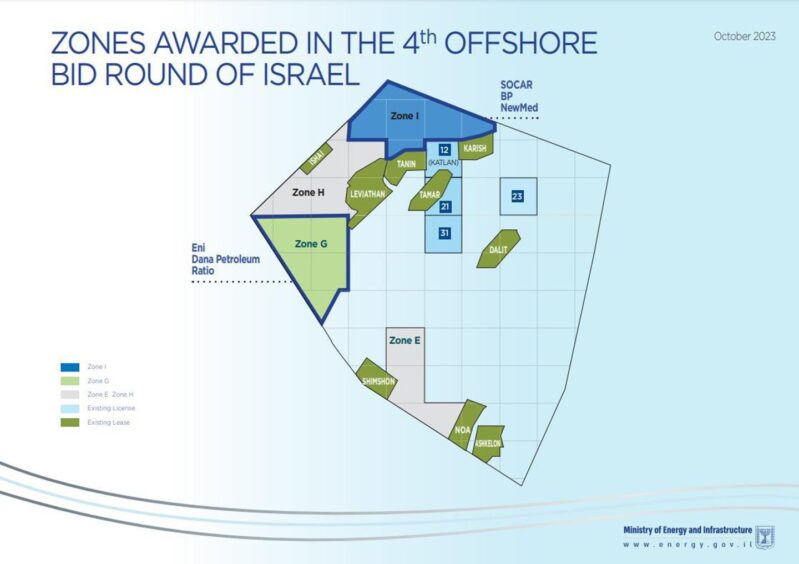 Israel has awarded zones to Eni and Socar in its offshore 