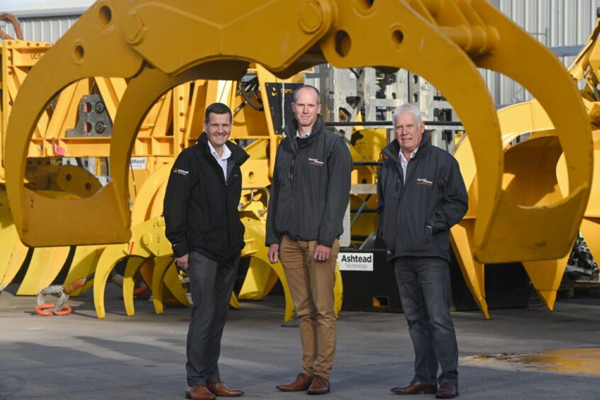 (L-R) Richard Lind (Ashtead Technology general manager), Sam Long (CEO Decom Mission), Callum Falconer (operation director Decom Mission).. Inverurie, Aberdeenshire. Supplied by Kenny Elrick/DC Thomson