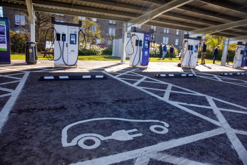 The new Dundee EV charging hub which includes chargers which have freshwater harvesting and second life battery storage.