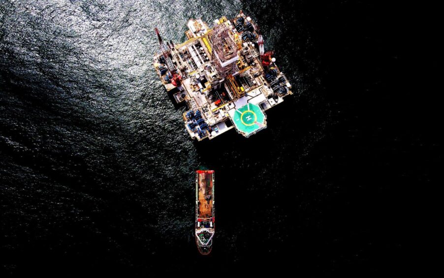 Aerial view of offshore platform.