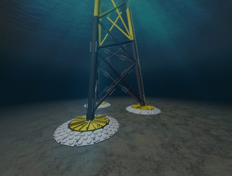 Balmoral's HexDefence system locks around the base of offshore wind jackets to mitigate scouring.