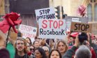 Protestors against the Rosebank oilfield in London.