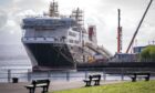 The unfinished Glen Sannox Caledonian Macbrayne ferry in the Ferguson Marine shipyard in Port Glasgow, Inverclyde.