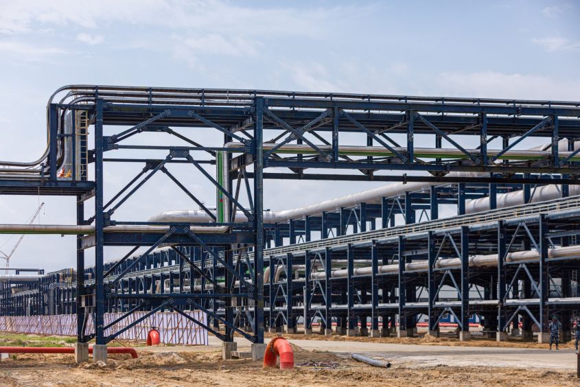 Pipelines at the Dangote Industries Ltd. oil refinery and fertilizer plant site in the Ibeju Lekki district of Lagos, Nigeria, on Monday, May 22, 2023.