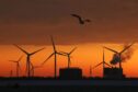 Onshore wind turbines in Wilhelmshaven, Germany.