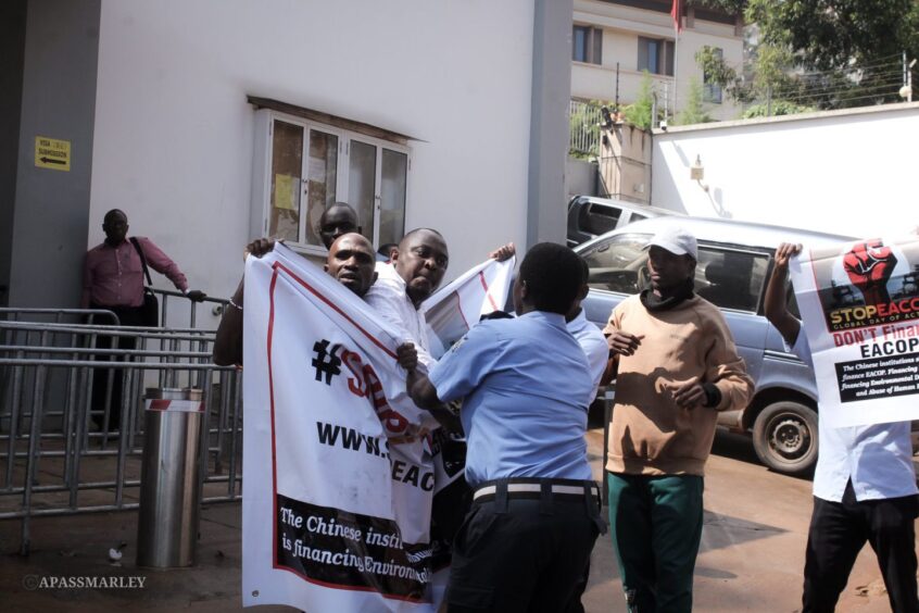 StopEACOP demonstrators in Kampala face the police. 