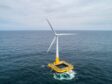 A floating offshore wind turbine.