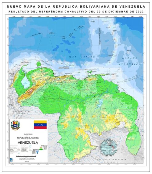 Venezuela's claimed territory, including Guyana's Essequibo. 