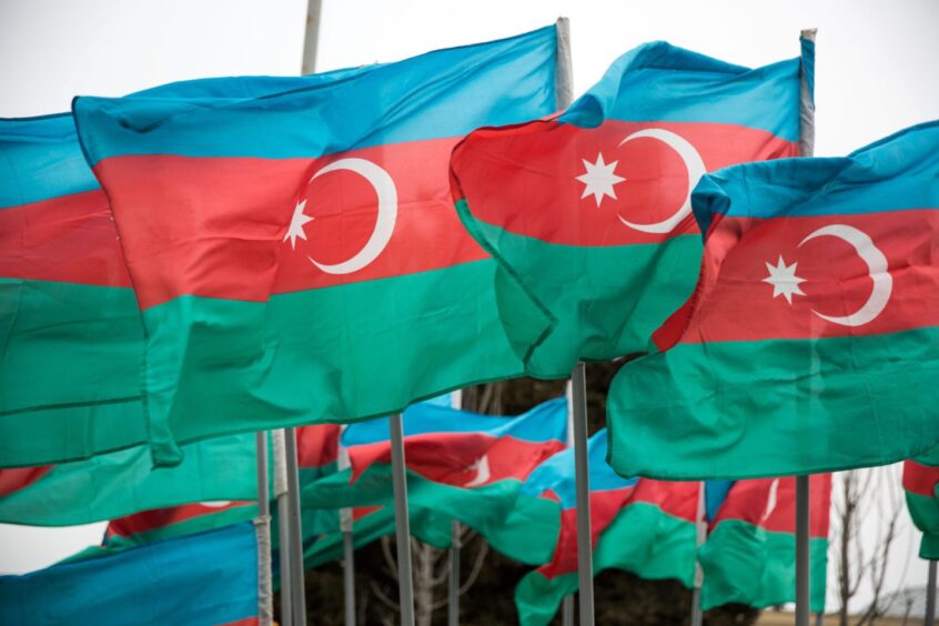 Azerbaijan national flags fly in Baku, Azerbaijan. Photograph: Taylor Weidman/Bloomberg