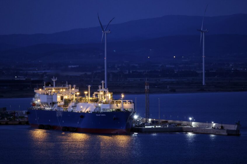 The Golar Tundra, a vessel used as a floating LNG import terminal, moored in the port of Piombino, Italy, in 2023. Photographer: Alessia Pierdomenico/Bloomberg