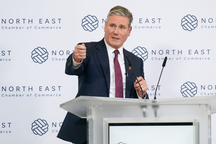 Keir Starmer, leader of the Labour Party, delivers a speech an event hosted by the North East Chamber of Commerce in Wynyard Hal in Stockton On Tees, UK, on Friday, Nov. 3, 2023. Starmer vowed to “kick-start a big build” across the UK, setting out his Labour Party’s economic priorities as a counterpoint to the government’s King’s Speech next week after weeks of media scrutiny over internal tensions triggered by the Israel-Hamas conflict. Photographer: Ian Forsyth/Bloomberg
