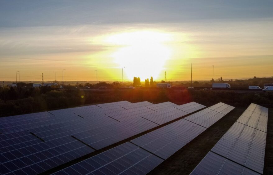 Photovoltaic (PV) solar panels at the Cranham Golf Course PV Plant near the M25 motorway in Cranham, UK, on Wednesday, May 3, 2023.