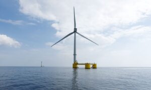 A floating offshore wind turbine at the Kincardine windfarm off Aberdeen.