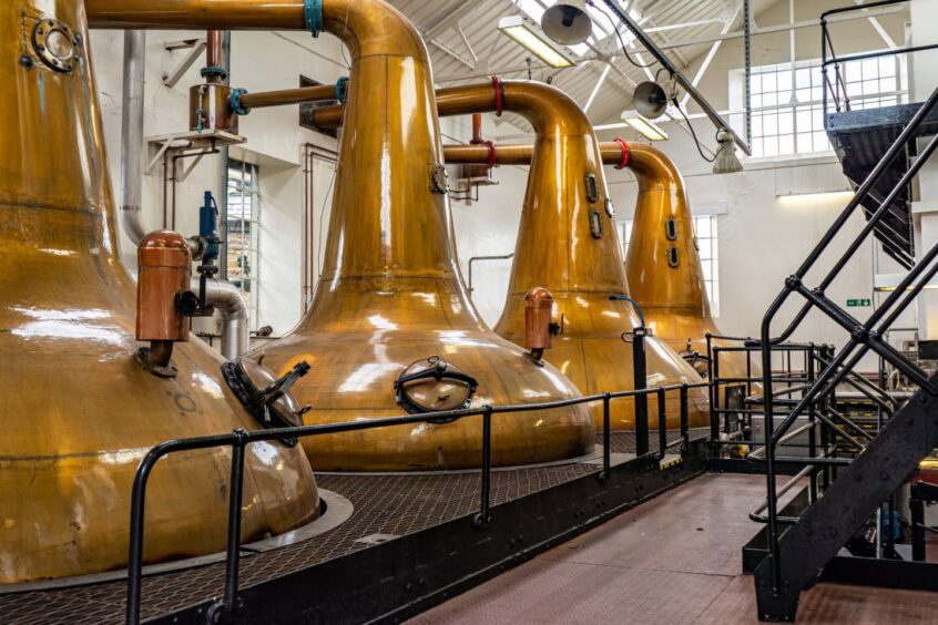 Copper stills used in whisky production.