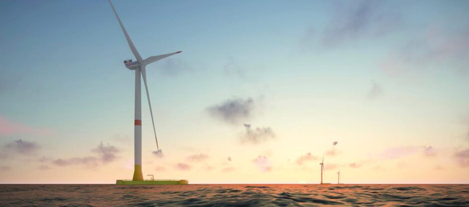 Visualisation of the Ayr floating offshore wind farm under development by Thistle Wind Partners.