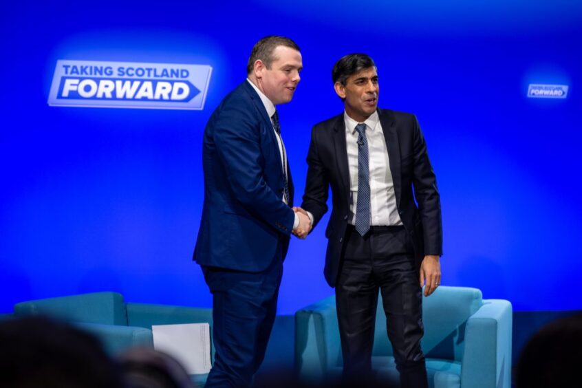 Prime Minister Rishi Sunak with Scottish Conservative leader Douglas Ross during the Scottish Conservative party conference at the Event Complex Aberdeen. Picture date: Friday March 1, 2024.