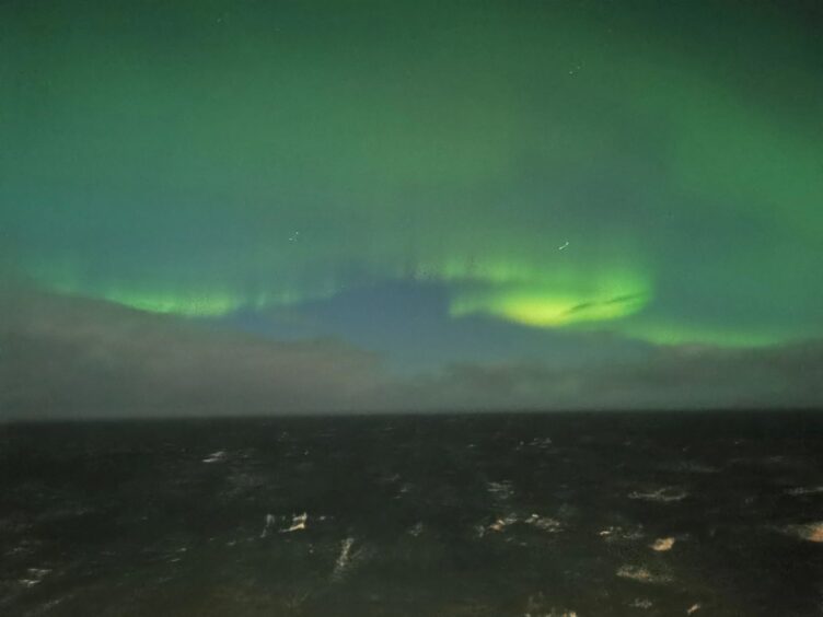 Aurora Borealis - seen at this time of year, in this part of the country, from an oil rig.