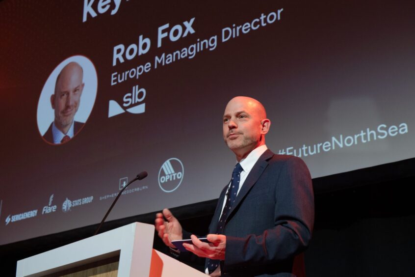 SLB Europe managing director Rob Fox speaks at the opening of Future North Sea 2024.