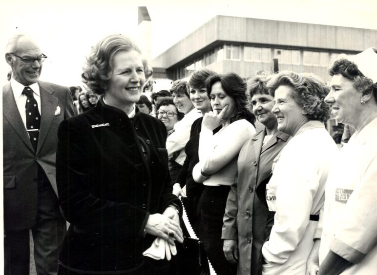 Premier Margaret Thatcher with her husband at the opening of the Shell  complex at Tullos in September 1979.