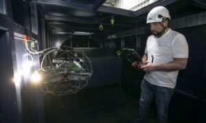 Interocean NDT Inspector / UAV Pilot, Alex Wilson, demonstrating the Elios 3 UT drone.