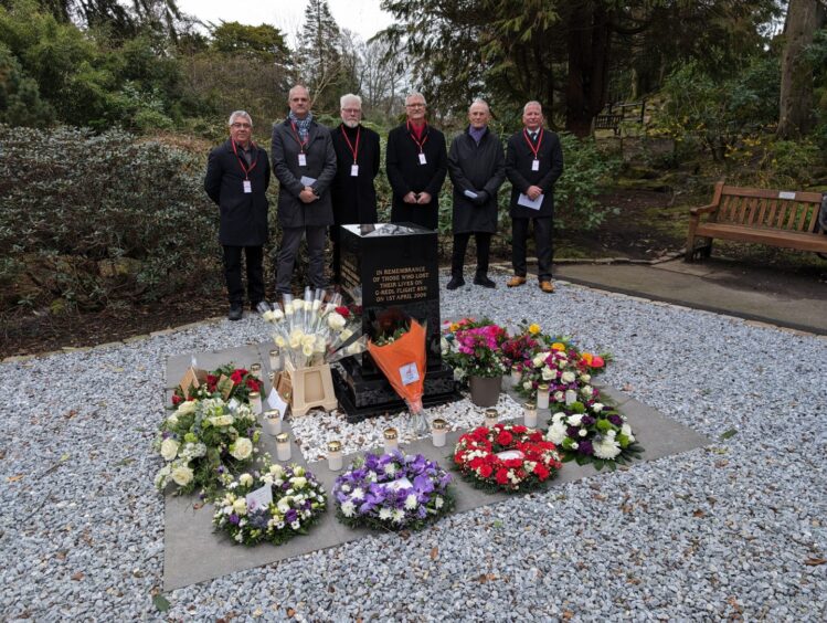 Members of the Miller Platform crew at the 15th anniversary service of the 2009 Super Puma crash.