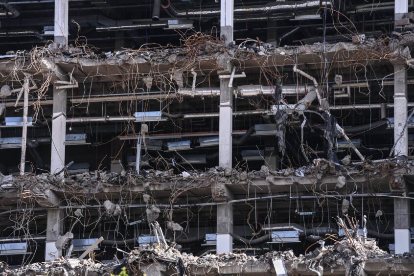 A close-up of the demolished front.