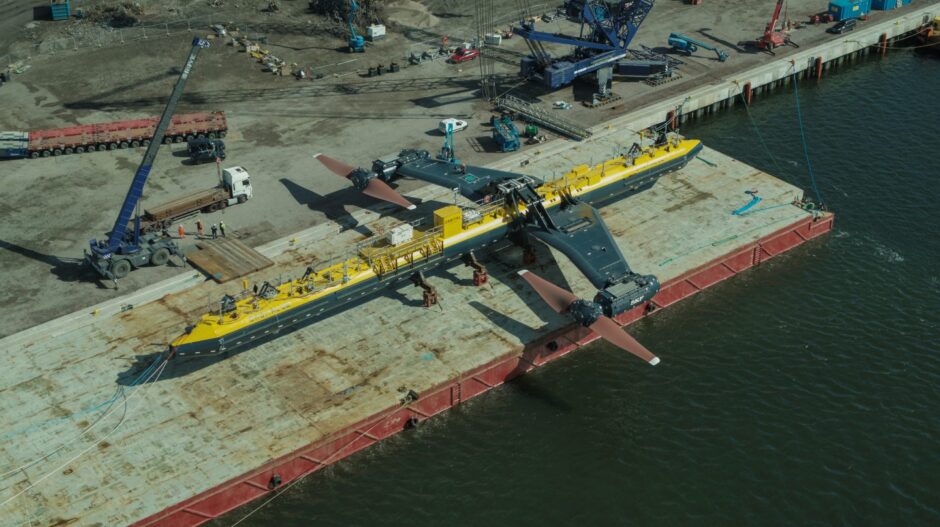 An Orbital Marine Power tidal energy turbine at the Port of Nigg.