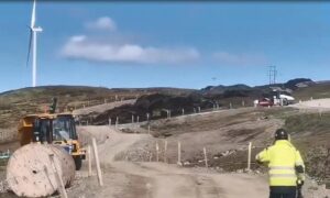 An image from the video of a landslide at the Viking Energy wind farm on Shetland.