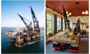 A side-by-side of the Thialf and Marco de Vries' Lego recreation of the vessel.