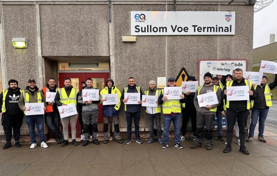 Worley workers walk out at Sullom Voe Terminal.