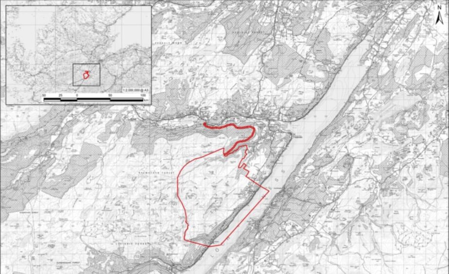 Topographical map of Glen Earrach hydro scheme planned for Loch ness