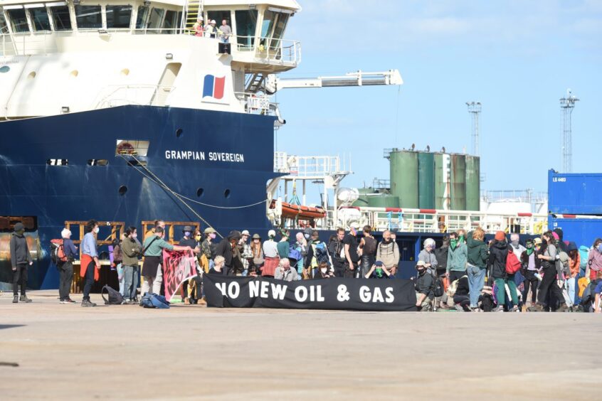 Climate Camp Scotland 2022's demonstration at Aberdeen Harbour.