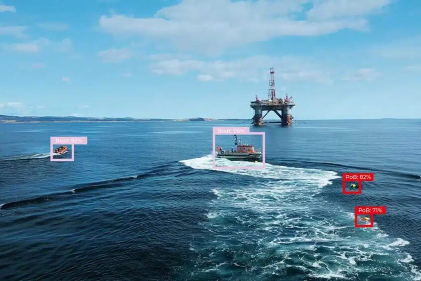 A visualisation of Scottish firm Zelim's AI-powered ZOE search and monitoring system in operation offshore.