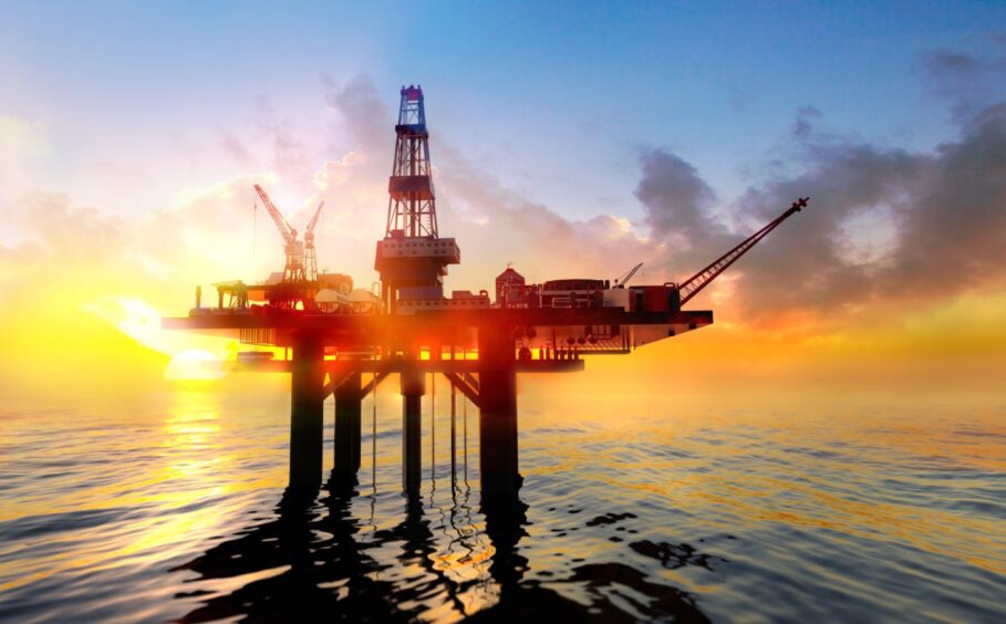 offshore oil rig in sunset