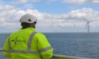 An OPS Wind employee overlooking an offshore wind farm.