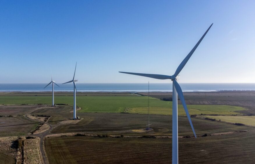 Wind turbines on the Bradwell Wind Farm.