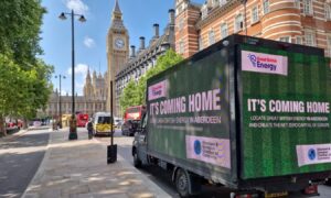 A van outside Westminster calling on the UK government to headquarter its planned GB Energy in Aberdeen as part of a campaign by Aberdeen Grampian Chamber of Commerce.