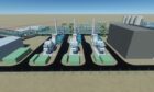 A visualisation of a planned hydrogen-ready combined heat and power plant at the Stanlow oil refinery operated by EET.